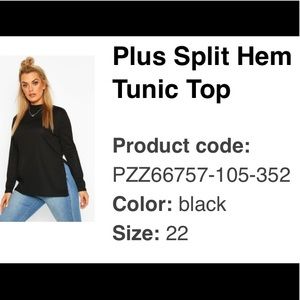 Plus Boohoo Split Hem Tunic Top